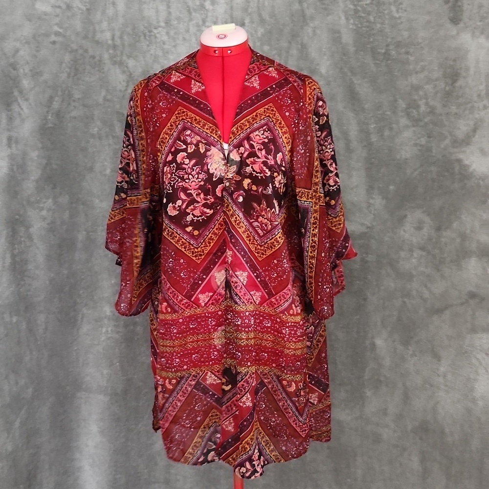 American Eagle Outfitters Boho Floral Kimono Cardigan Open Front Patchwork Festi